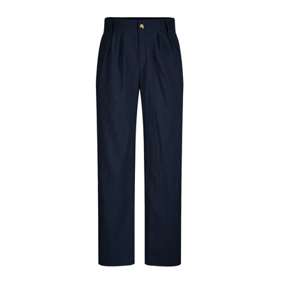 Cotton Linen Pants for Men Pleated Front Trouser Straight Leg Suit Trousers Solid Color Office Trouser Lightweight Linen Pant