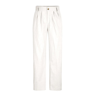 Cotton Linen Pants for Men Pleated Front Trouser Straight Leg Suit Trousers Solid Color Office Trouser Lightweight Linen Pant