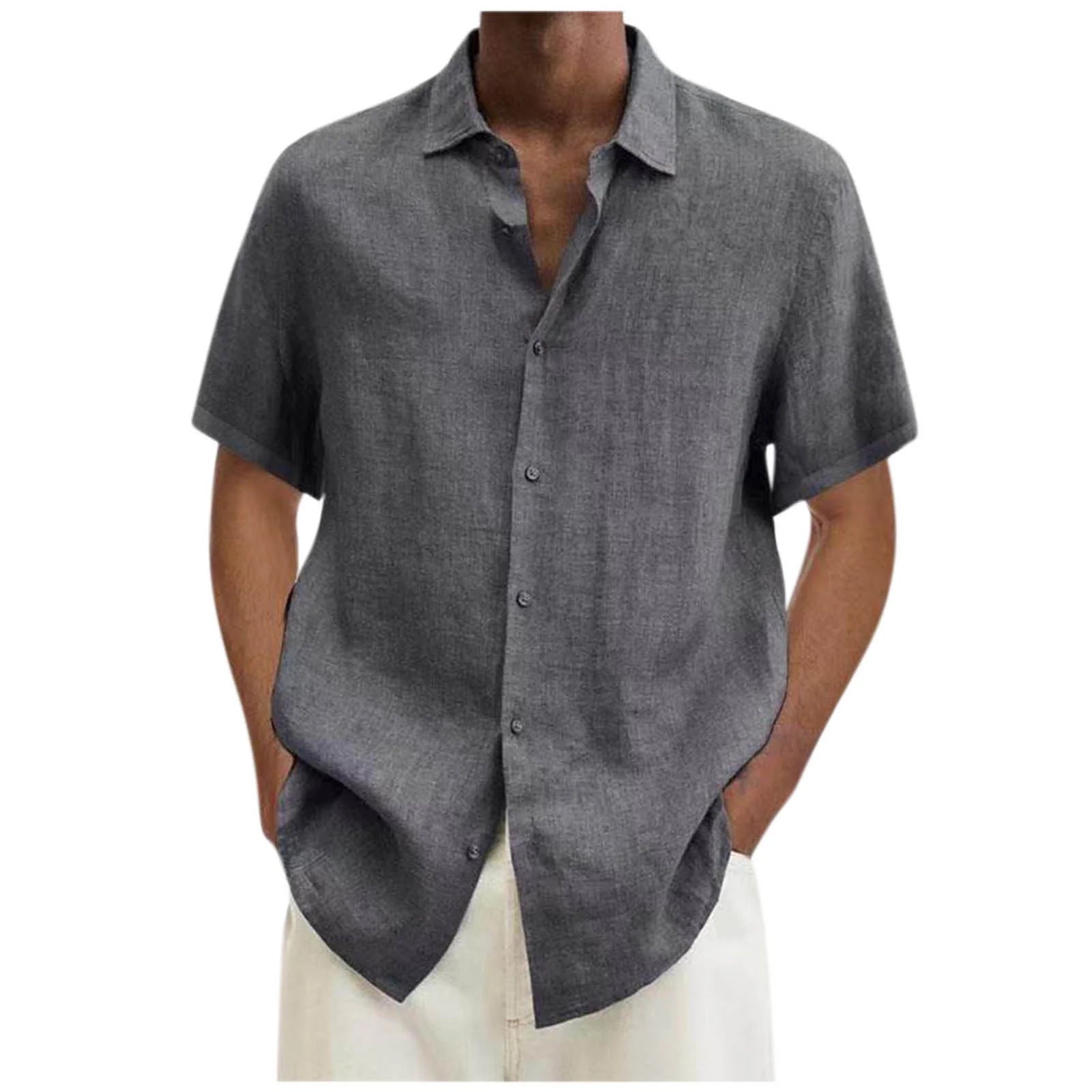 Men'S Big & Tall Linen T-Shirt, Mens Casual Cotton Button-Down Shirts Summer Short Sleeve Beach Tshirt for Men